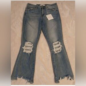 Lovervet by Vervet Women’s Dazzle High Rise Flare Distressed Jeans. Size 14